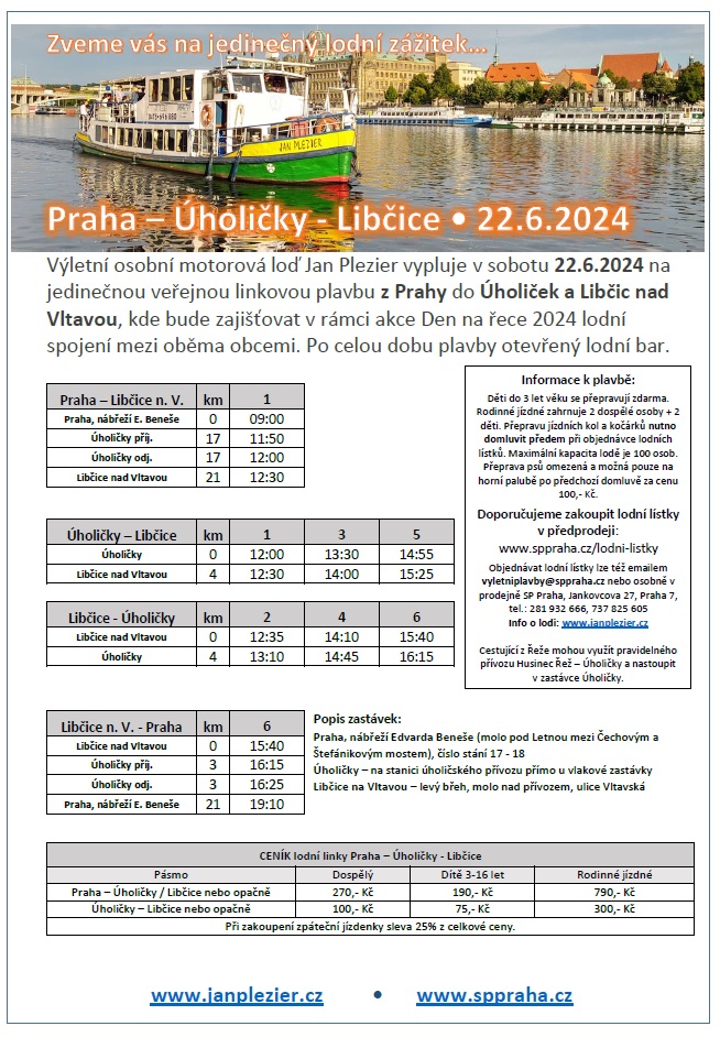 Lodn linka Praha - holiky - Libice nad Vltavou